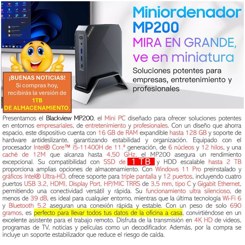 Mini PC Blackview MP200 - Windows 11 Pro, 16GB RAM, 1TB SSD-2