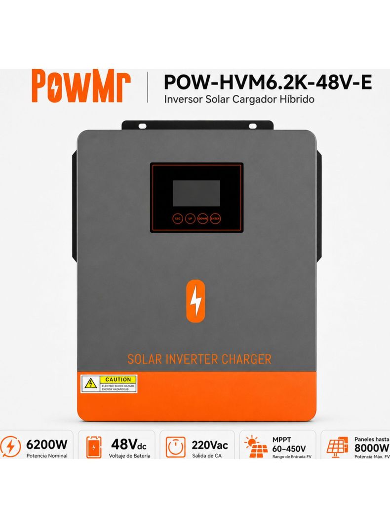 Inversor Solar Hibrido PowMr 6200W 48V Funciona Sin Baterias Negro