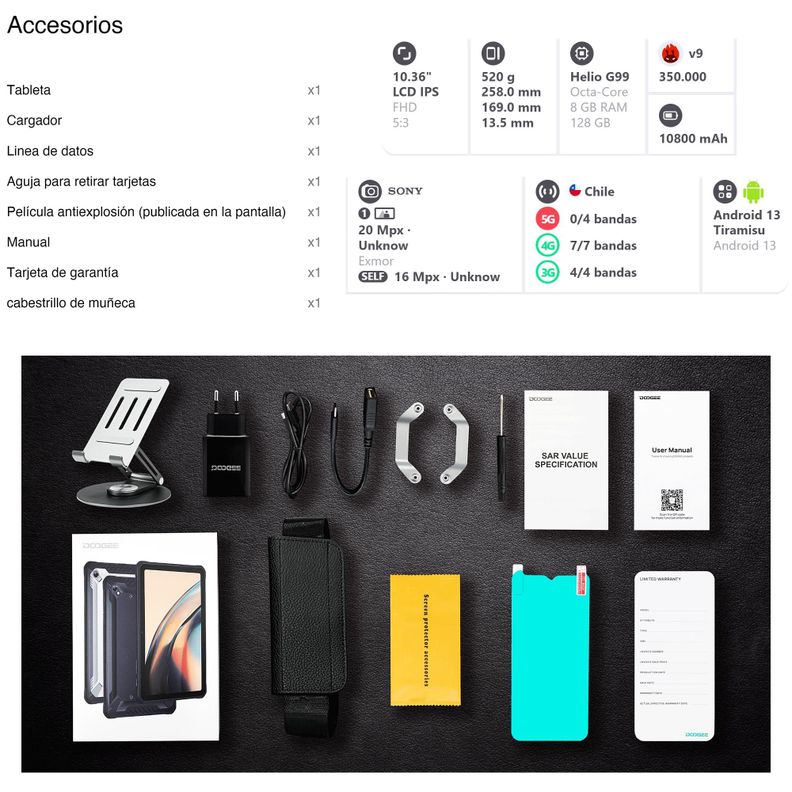 Tablet Rugged 4G Doogee R10 - Golpes, Polvo y Agua-2