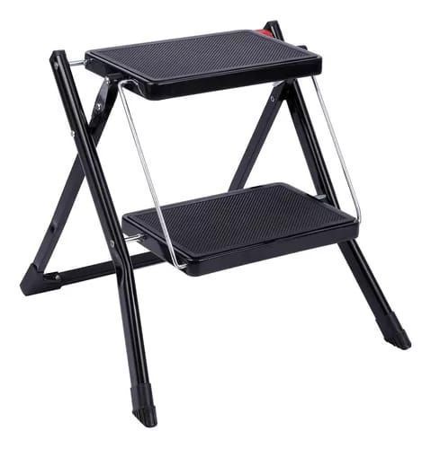 ESCALERA MULTIUSO PLEGABLE 2 PELDAÑOS ULTRA COMPACTA NEGRA-0