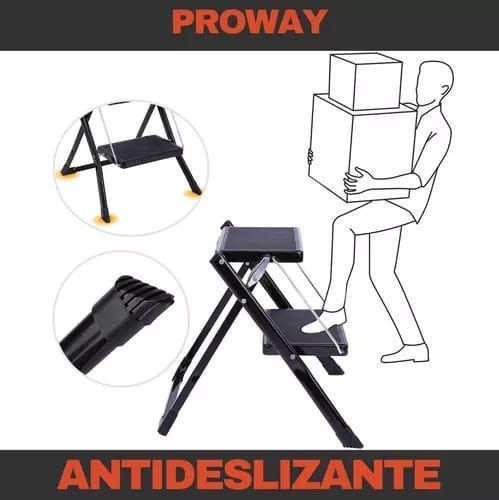 ESCALERA MULTIUSO PLEGABLE 2 PELDAÑOS ULTRA COMPACTA NEGRA-1