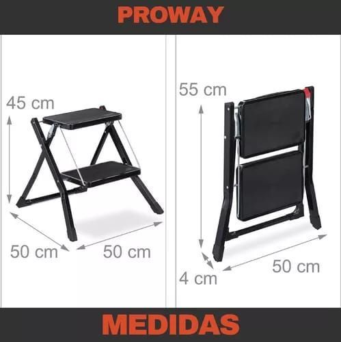 ESCALERA MULTIUSO PLEGABLE 2 PELDAÑOS ULTRA COMPACTA NEGRA-2