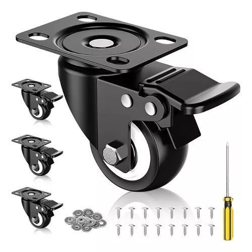 Ruedas Giratorias Con Freno 4 Pulgadas Set 4 Muebles Negras-0