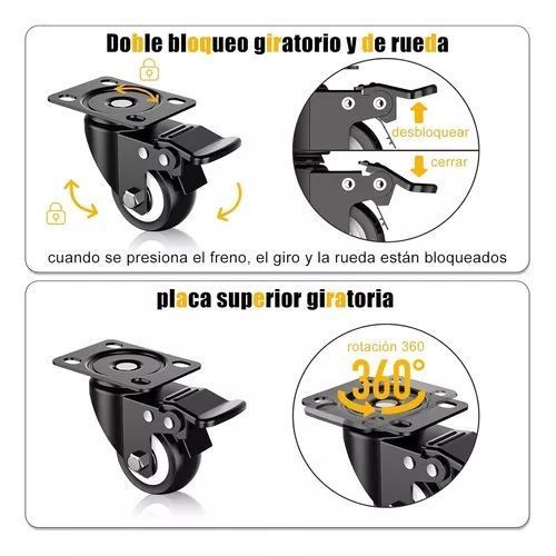 Ruedas Giratorias Con Freno 4 Pulgadas Set 4 Muebles Negras-4
