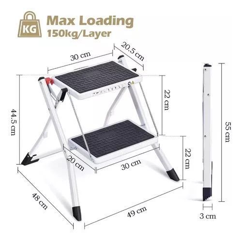 ESCALERA MULTIUSO PLEGABLE 2 PELDAÑOS ULTRA COMPACTA BLANCA-1