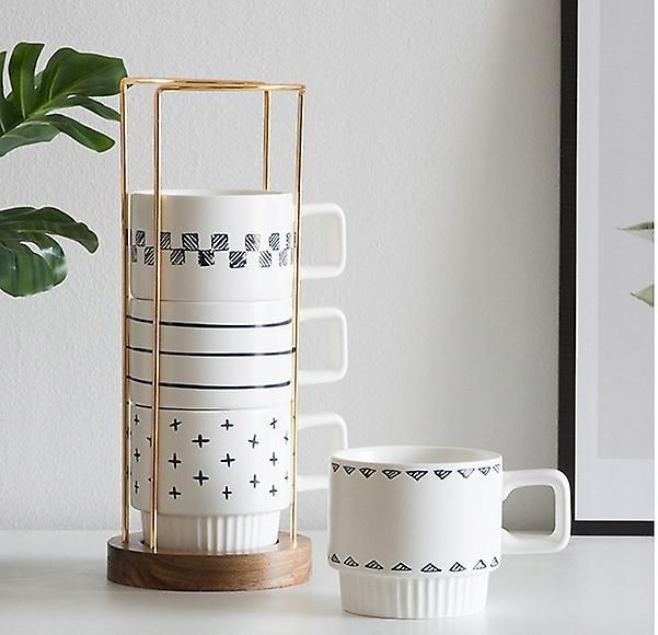 JUEGO DE 4 TAZAS DE CAFÉ APILABLES CON SOPORTE 320ML-0