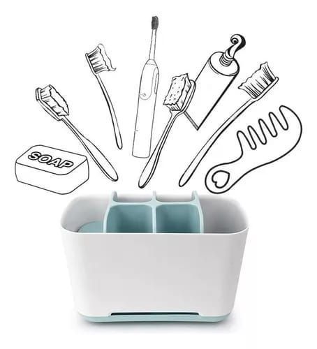 PORTA CEPILLO DE DIENTES CELESTE/BLANCO ORGANIZADOR BAÑO-0