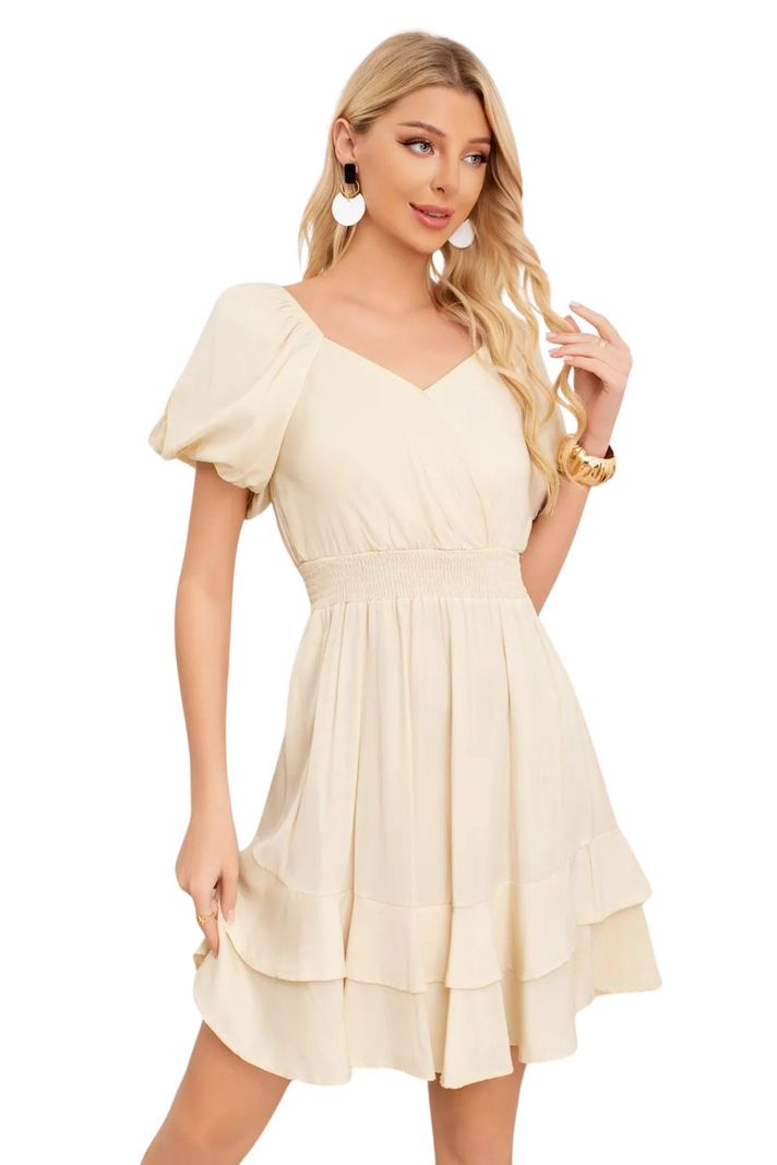 Vestido Corto Mujer. Escote En V Cruzado Y Manga Princesa 3366