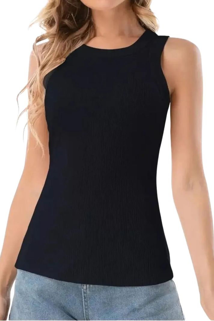 Top Acanalado. Camiseta Sin Mangas Mujer, Polera Basica. 001