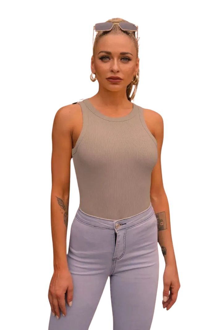 Top Acanalado. Camiseta Sin Mangas Mujer, Polera Basica. 001