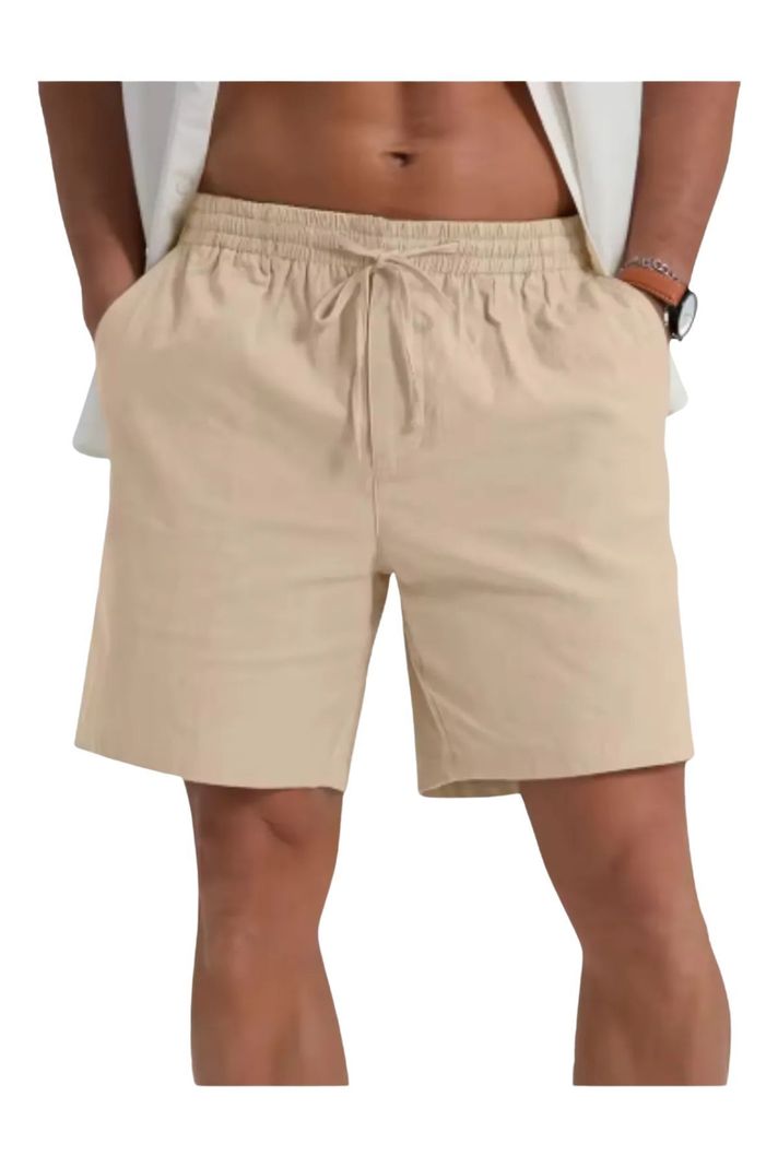 Pantalon Corto Hombre Lino. Short Premium Liviano, Casual 7148 Crema M