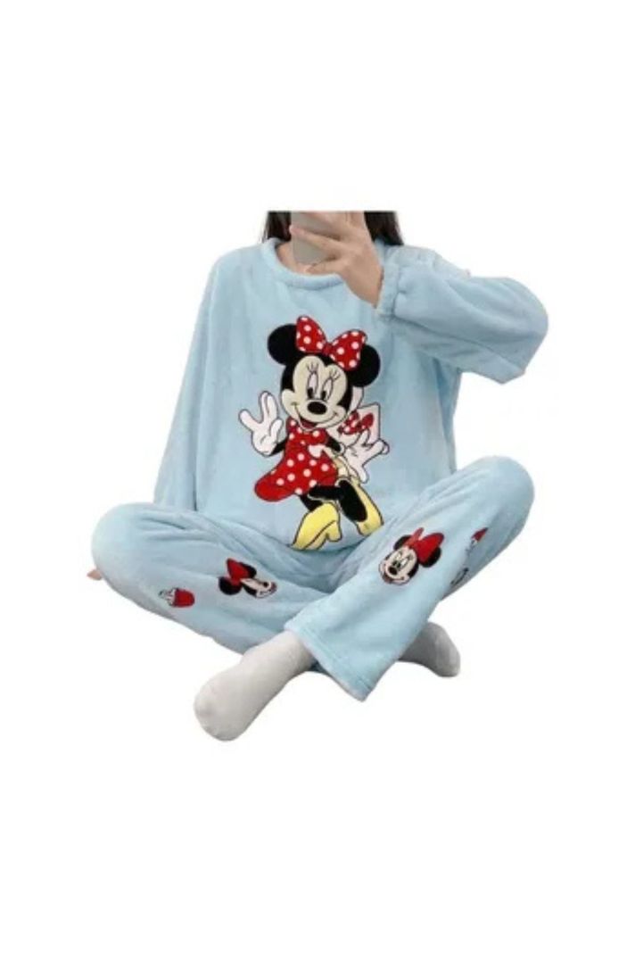 Pijama Mujer Polar Invierno Calidad Premium 024 Celeste