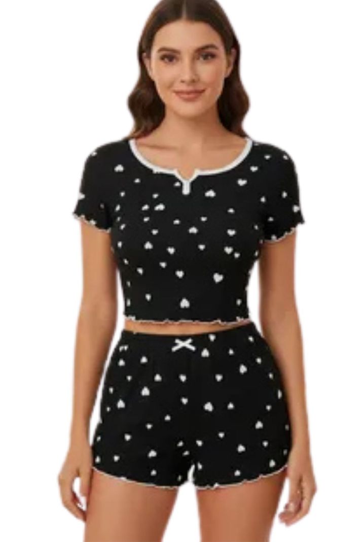 Pijama Corto Lola Juvenil. Conjunto Short Y Polera Mujer. 618 Negro M