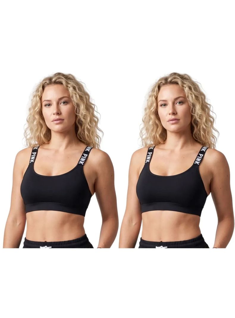 Pack 2 Sosten Top Elasticado Mujer Deportivo Suave. 888 Negro