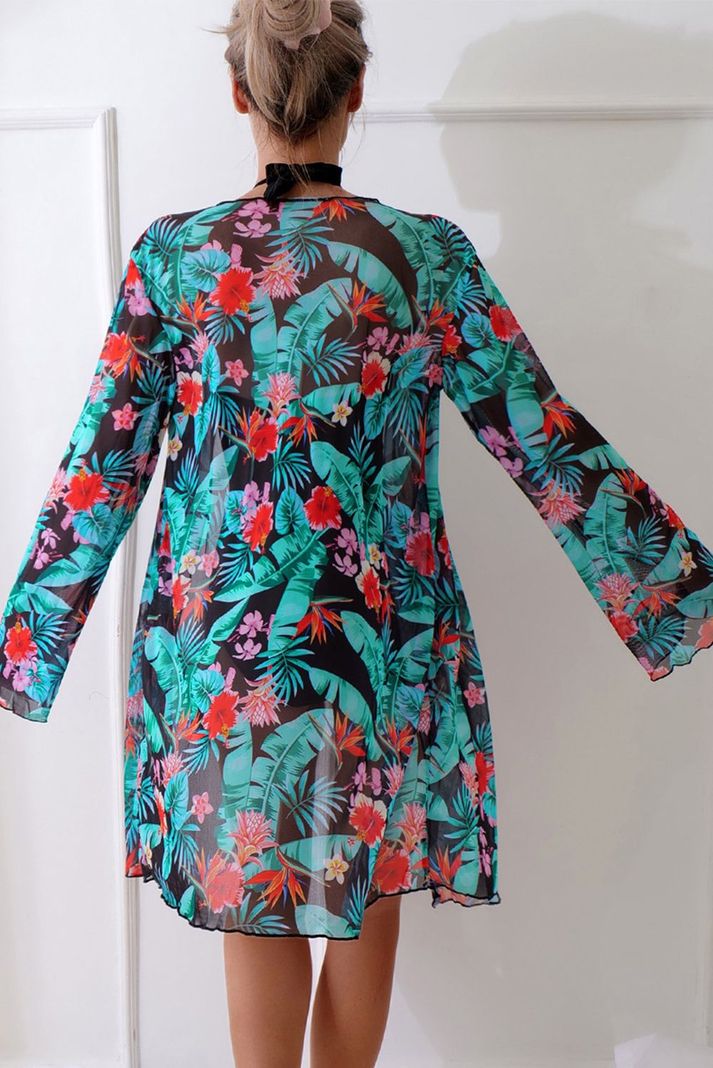 Traje De Baño + Pareo Kimono Floral Sexy Gloriahoon-3