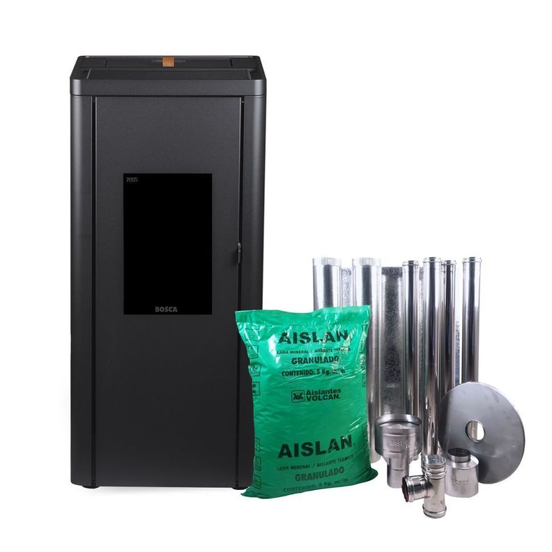 Estufa a Pellet Silenzio Black Vision + Kit de Instalacion Interior