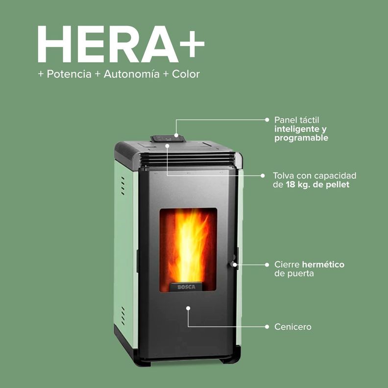 Estufa a pellet Hera+ Verde + kit de Instalación-2