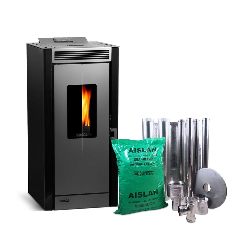 Pack estufa a pellet Black Vision Negro + kit de Instalacion Insterior