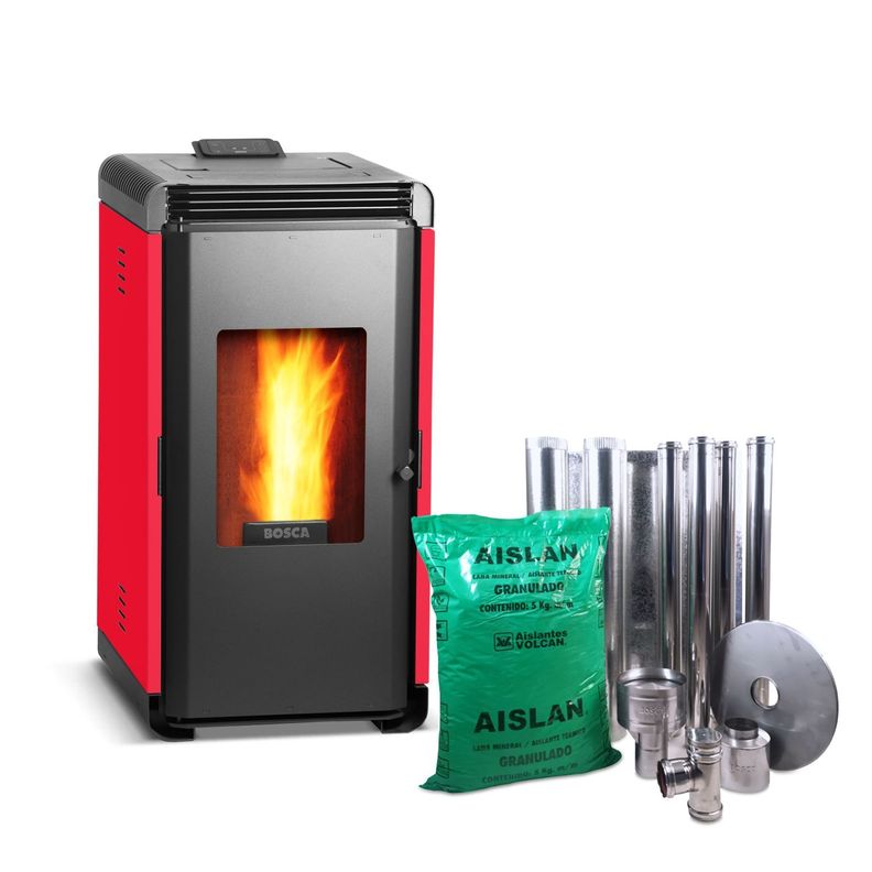 Estufa a pellet Hera+ Rojo + kit de Instalación-0