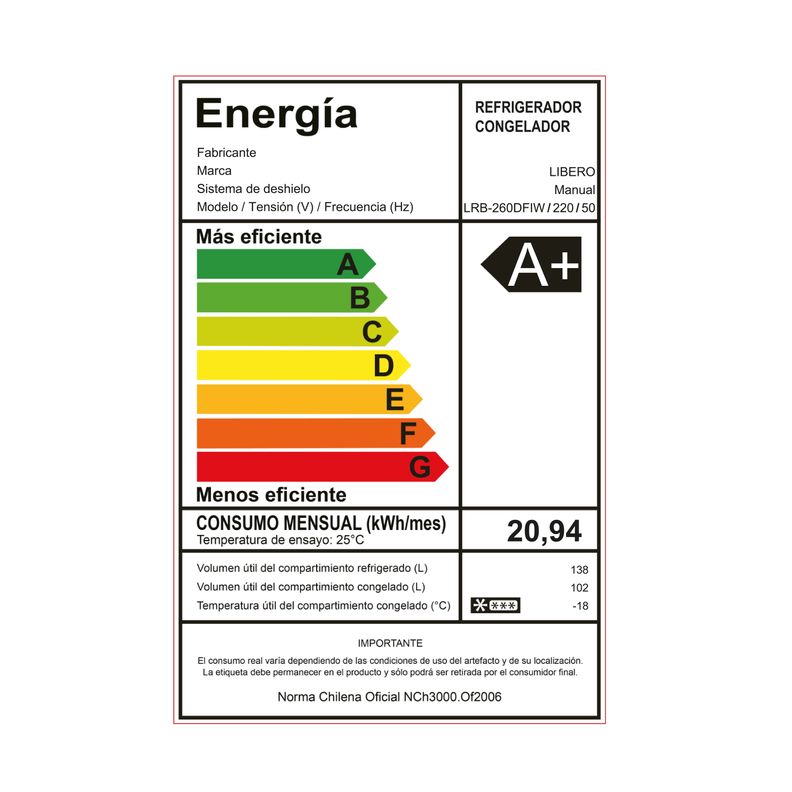 REFRIGERADOR COMBI FRIO DIRECTO 240 LTS LRB-260DFIW-7