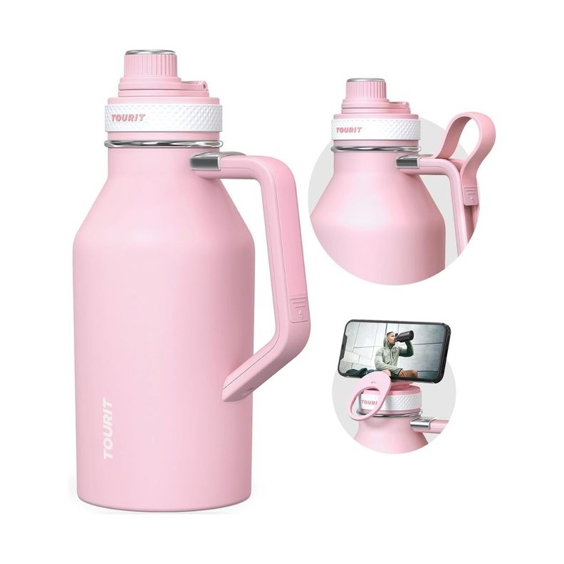 Tourit Botella de Agua Térmica Deportiva Anti Derrames con Asa 64oz - Rosado-1