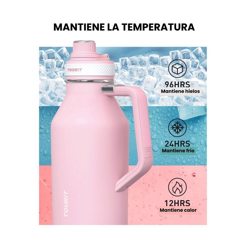 Tourit Botella de Agua Térmica Deportiva Anti Derrames con Asa 64oz - Rosado-2