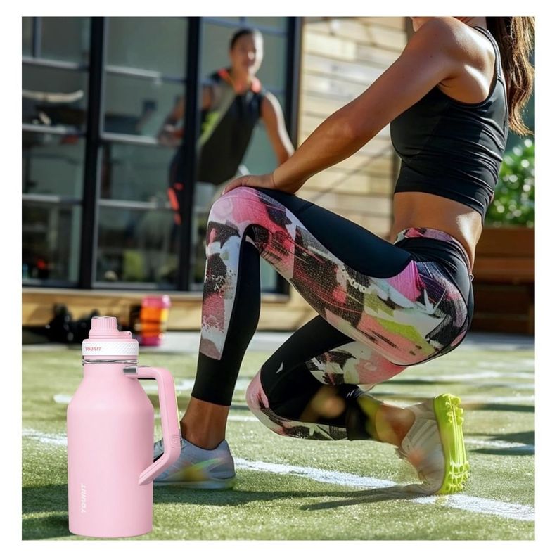 Tourit Botella de Agua Térmica Deportiva Anti Derrames con Asa 64oz - Rosado-6