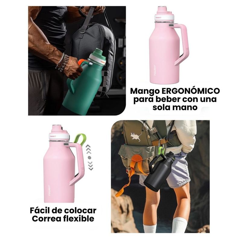 Tourit Botella de Agua Térmica Deportiva Anti Derrames con Asa 64oz - Rosado-7