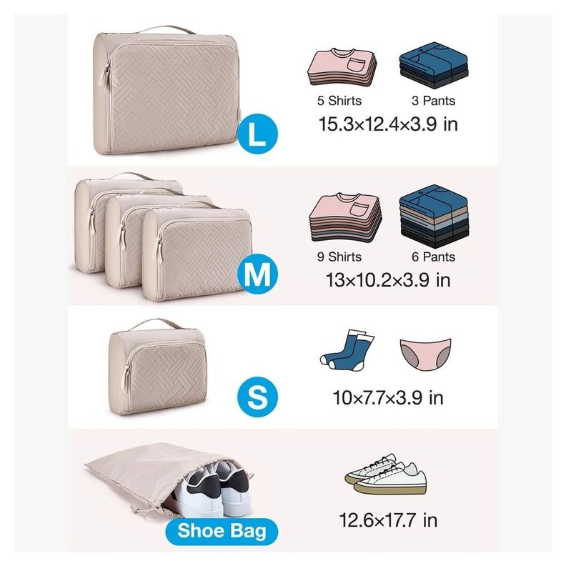 Bagsmart Juego de Cubos de Embalaje 6 unidades - Marfil-7