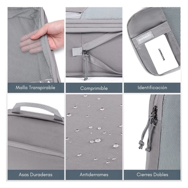 Bagsmart - Juego de bolsas de compresión (6 unidades)- Gris-3