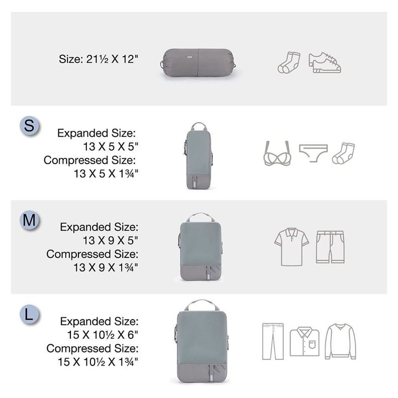 Bagsmart - Juego de bolsas de compresión (6 unidades)- Gris-4
