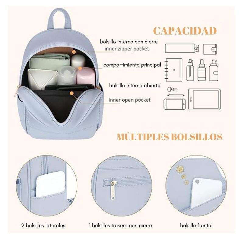Ecosusi Mini Mochila con Lazo - Celeste-2