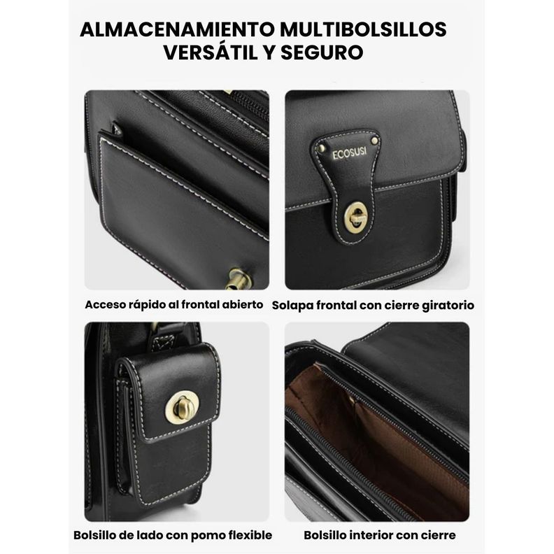 Ecosusi Bolso Mensajero Alison de Cuero Vegano - Negro-5