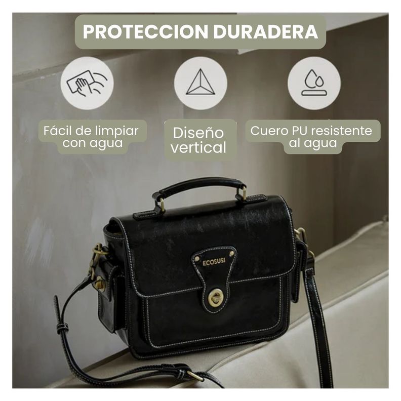 Ecosusi Bolso Mensajero Alison de Cuero Vegano - Negro-7
