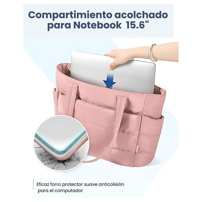 Bagsmart Bolso Tote Bubble Puffy 20L para 15,6" - Rosado Oscuro-6