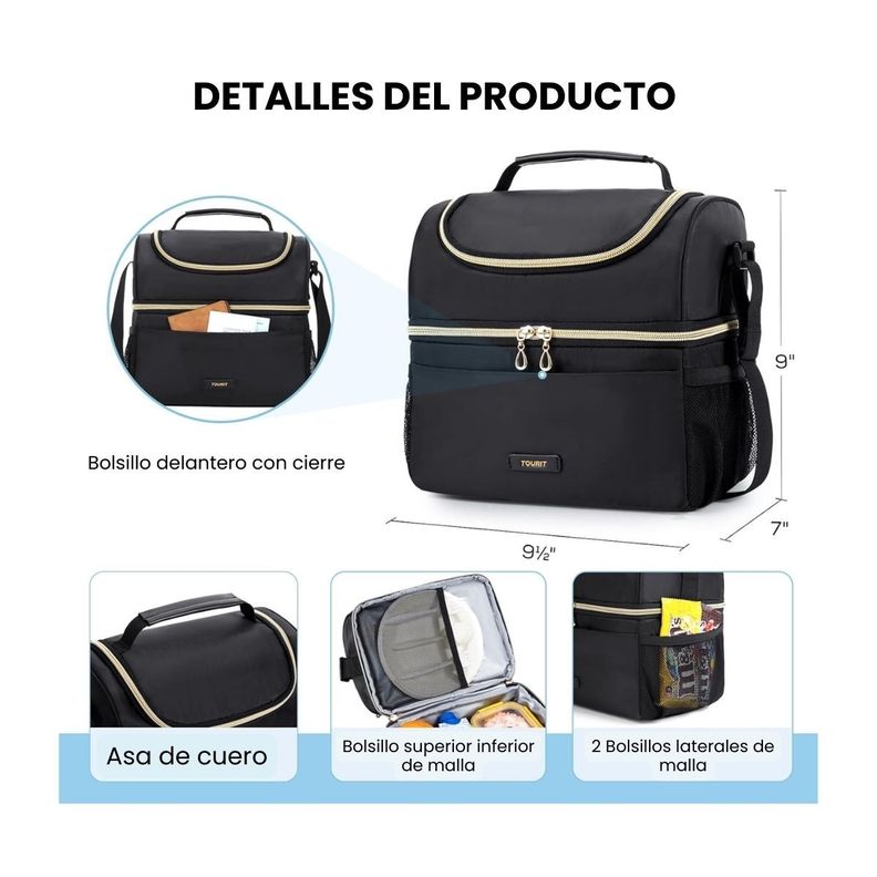 Tourit Lonchera Térmica de Doble Compartimiento 9L- Negro-1