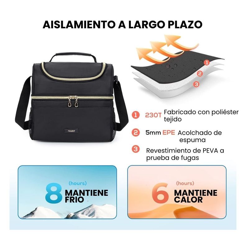 Tourit Lonchera Térmica de Doble Compartimiento 9L- Negro-3