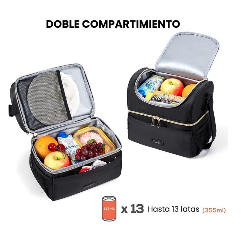 Tourit Lonchera Térmica de Doble Compartimiento 9L- Negro-6
