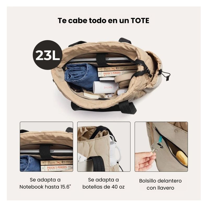 Bagsmart Bolso Tote Vega 23L para notebook de 15.6" - Arena-4