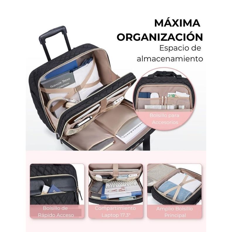 Bagsmart Maletín Viajero con Ruedas Motiv 17.3" - Negro Tejido-5
