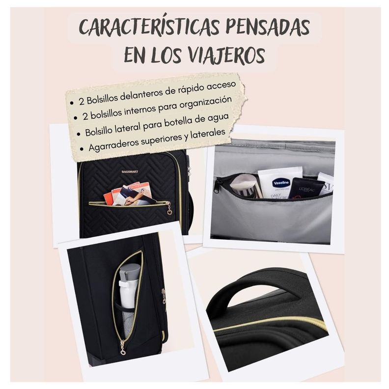 Bagsmart Maleta de Mano Acolchada Bonchemin Expandible 43L-51L - Negro-4