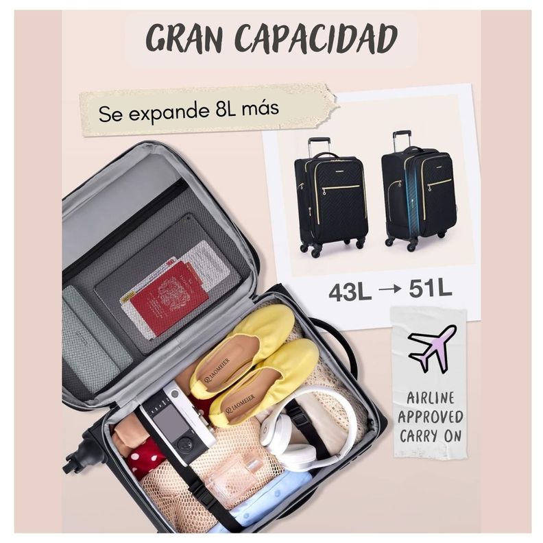 Bagsmart Maleta de Mano Acolchada Bonchemin Expandible 43L-51L - Negro-5