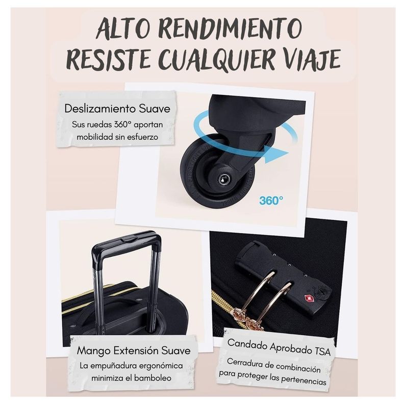 Bagsmart Maleta de Mano Acolchada Bonchemin Expandible 43L-51L - Negro-6