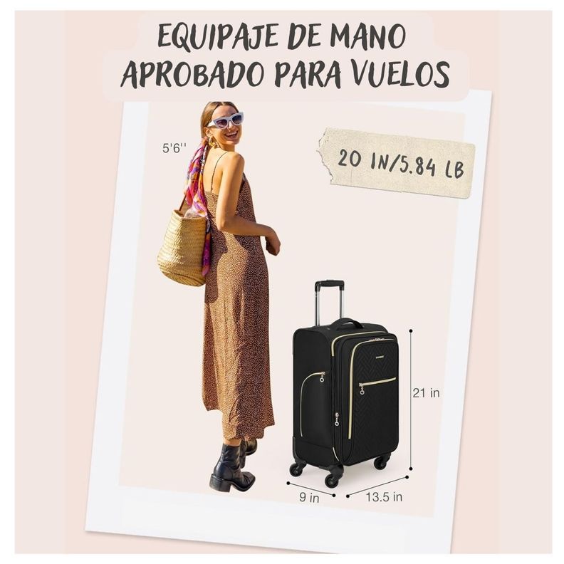 Bagsmart Maleta de Mano Acolchada Bonchemin Expandible 43L-51L - Negro-7