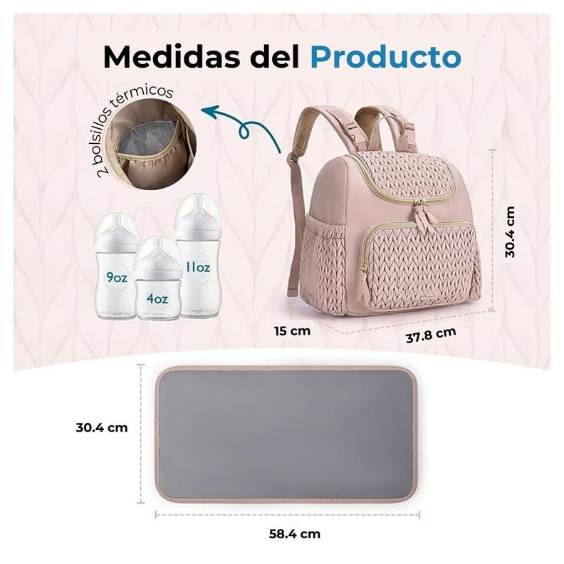 Mommore Mochila Pañalera Pqña Bolsillos Térm Rosa-3