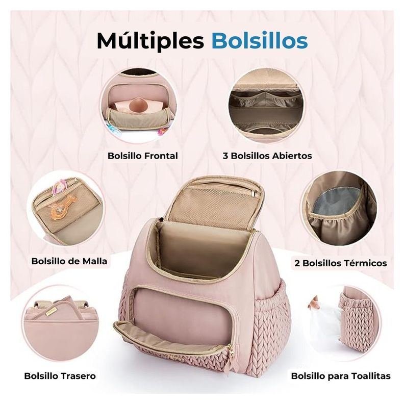 Mommore Mochila Pañalera Pqña Bolsillos Térm Rosa-2
