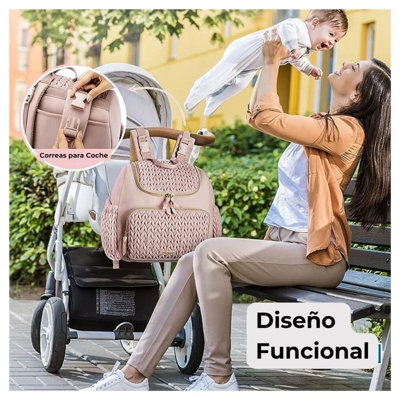Mommore Mochila Pañalera Pqña Bolsillos Térm Rosa-4