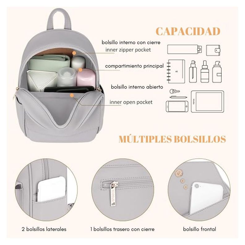 Ecosusi Mini Mochila con Lazo - Gris-2