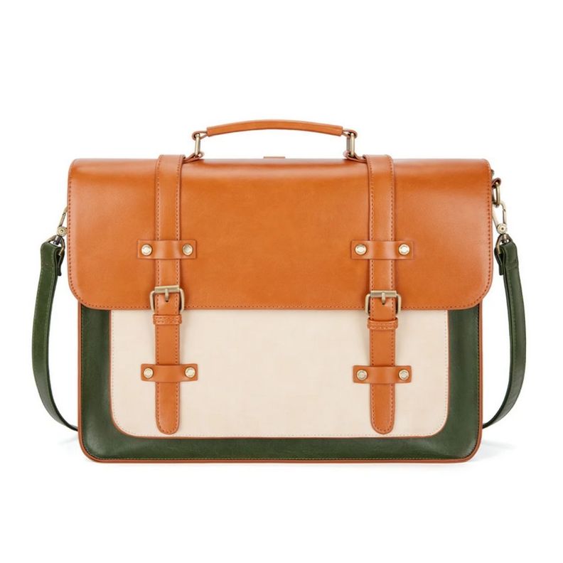 Ecosusi Mochila y Maletín Vintage Sombre para 15,6" - Verde Café-0