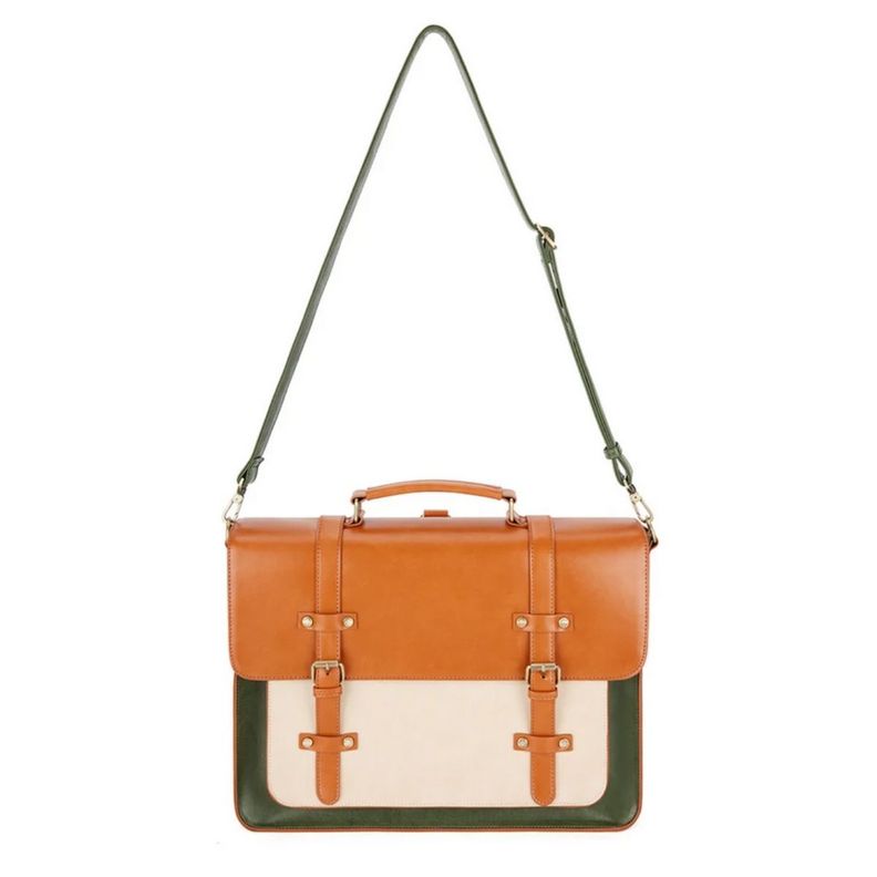 Ecosusi Mochila y Maletín Vintage Sombre para 15,6" - Verde Café-2